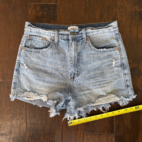 Pistola Shorts Women's 29 Light Wash Distressed High Rise Relaxed Denim - Picture 7 of 12